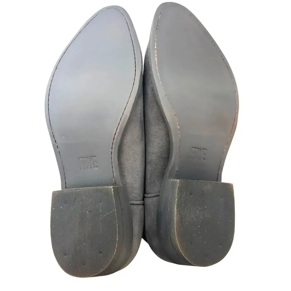 Frye Womens 9 Gray Suede Leather Heeled Pointed Toe Western Ankle Booties NEW